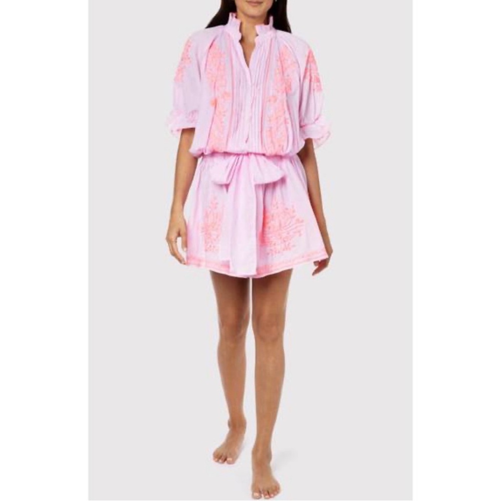 Juliet Dunn Blouson Embroidered Dress